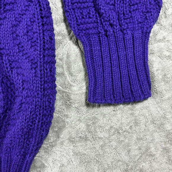 Vintage 90s Woolrich Cable Knit Sweater Women XL Blue Purple Cotton Chunky - Picture 5 of 10